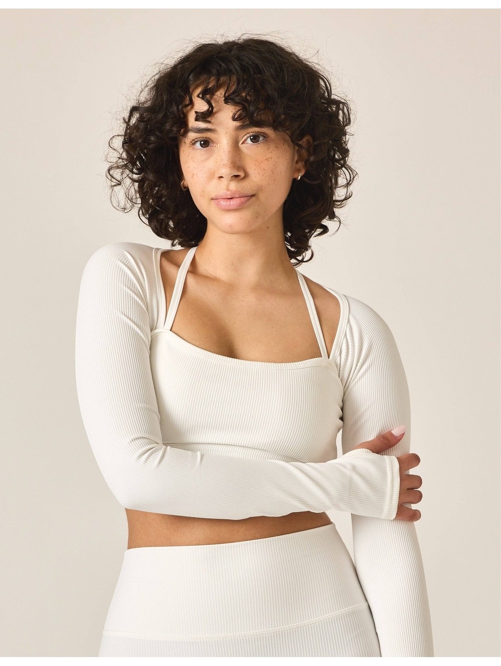 Lucky honey, Ribbed Sculpt Ballet Crop - White
